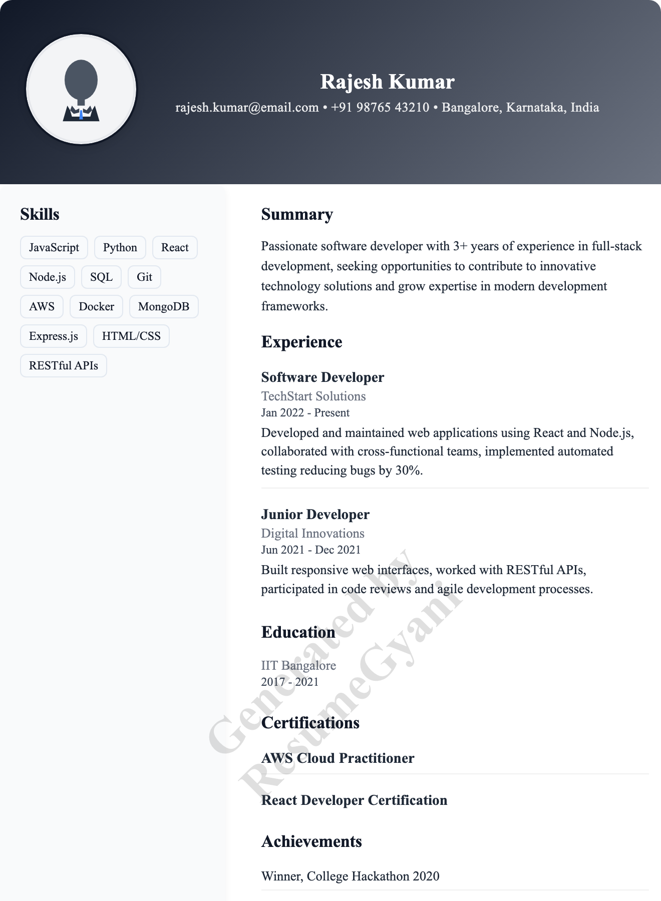 Bank PO (Left Sidebar) Resume Template