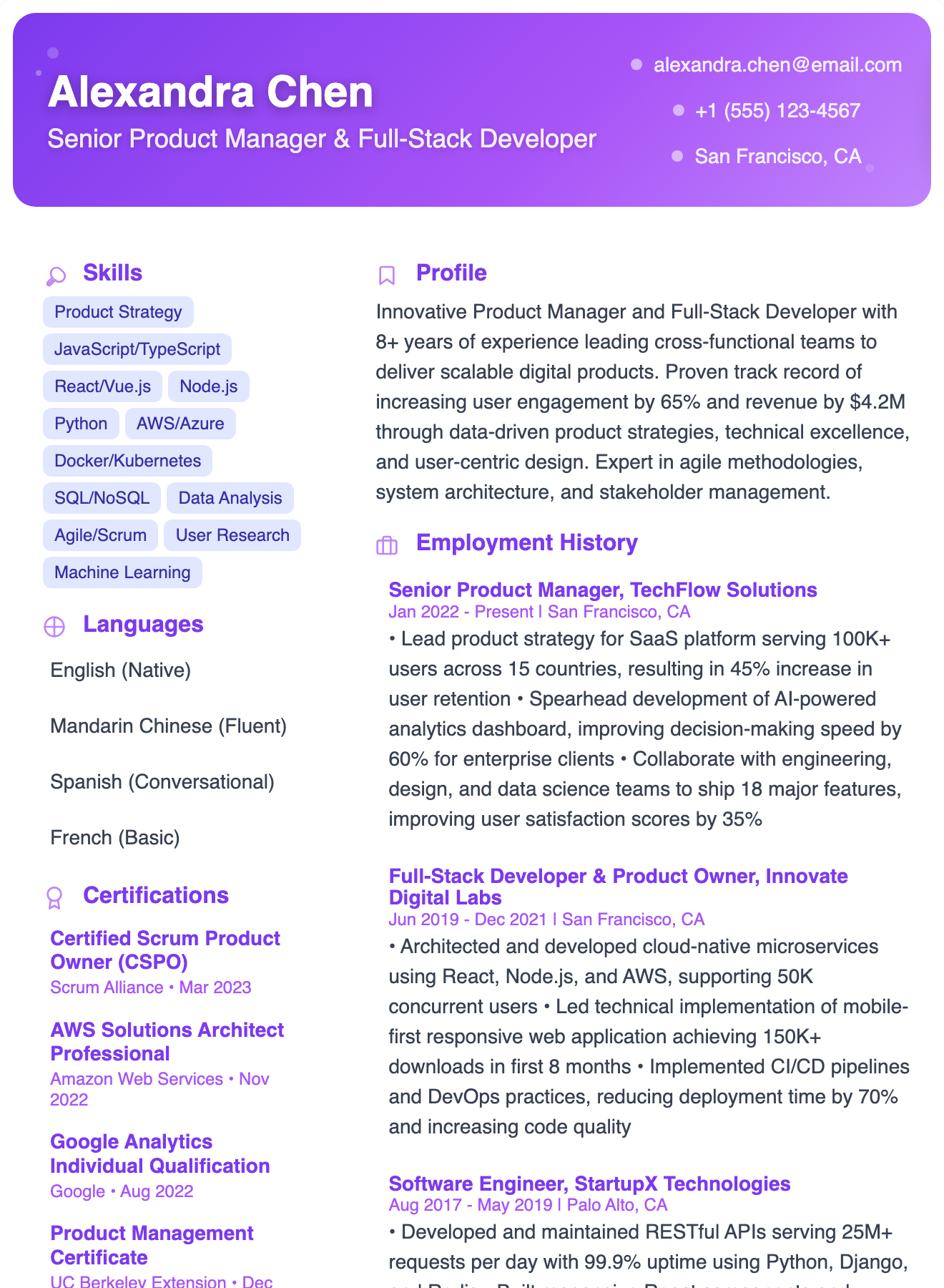 Creative Asymmetric Resume Template