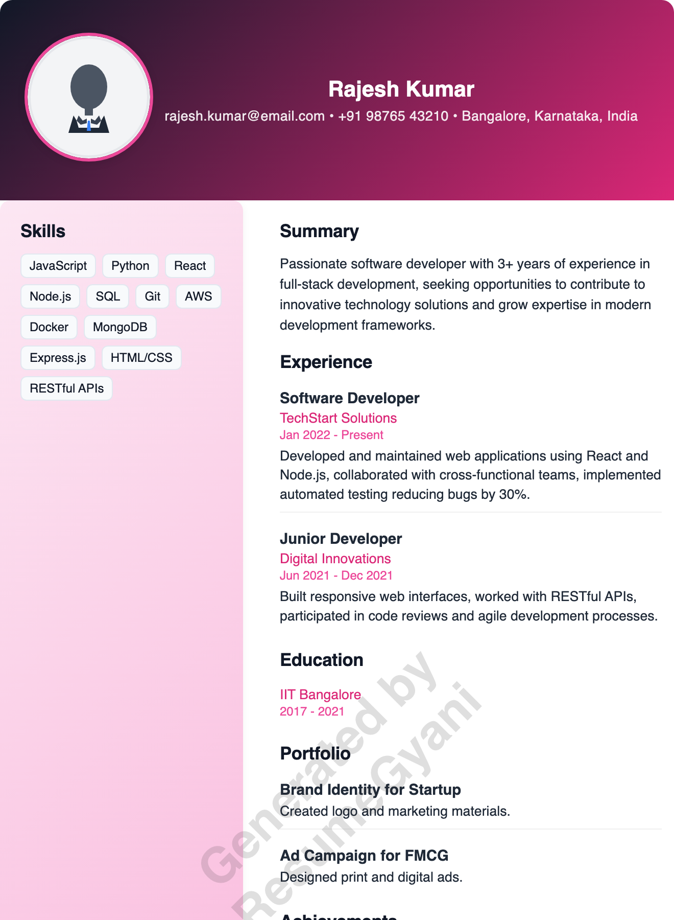 Creative Media (Left Sidebar) Resume Template