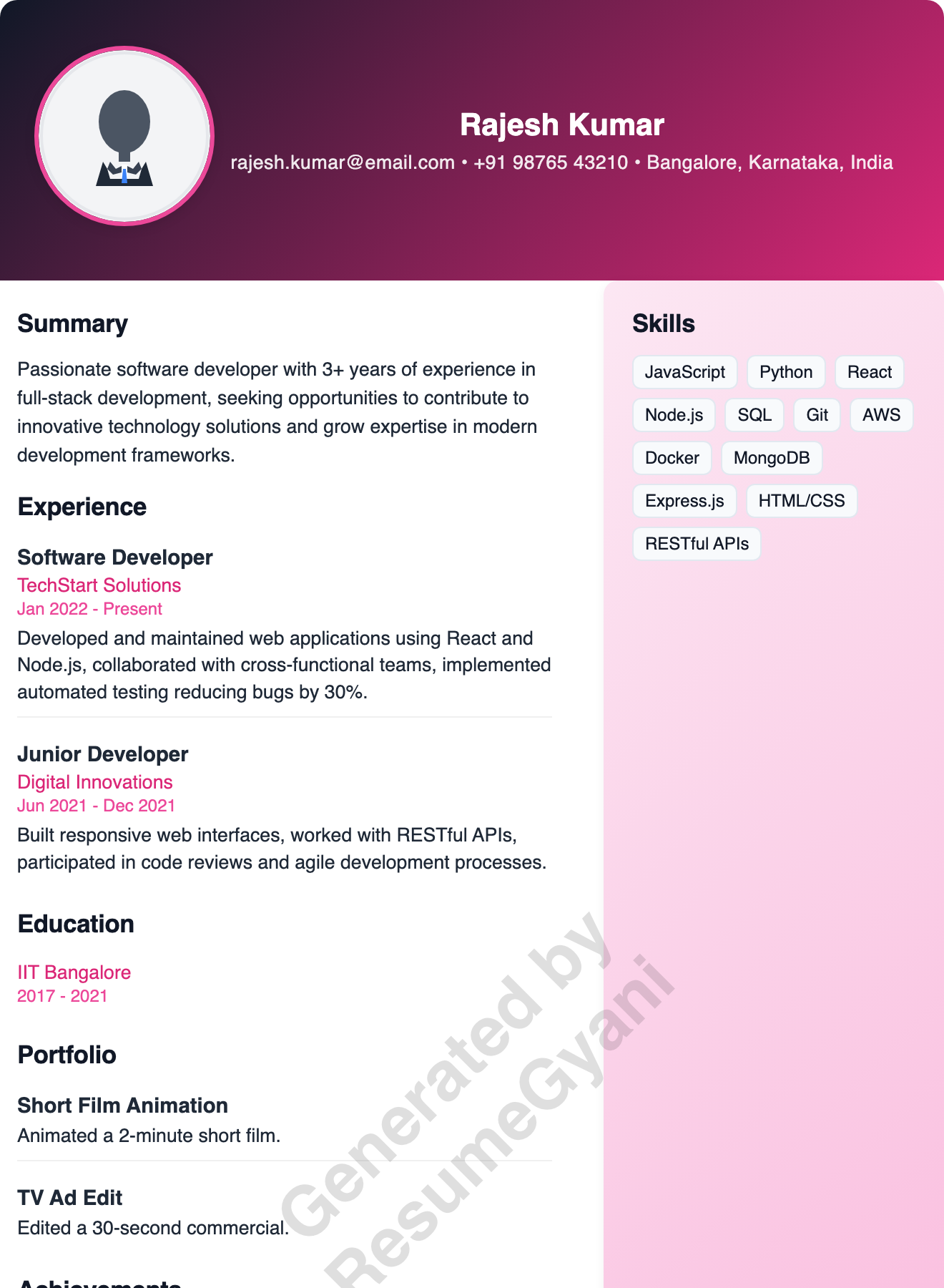 Creative Media (Right Sidebar) Resume Template