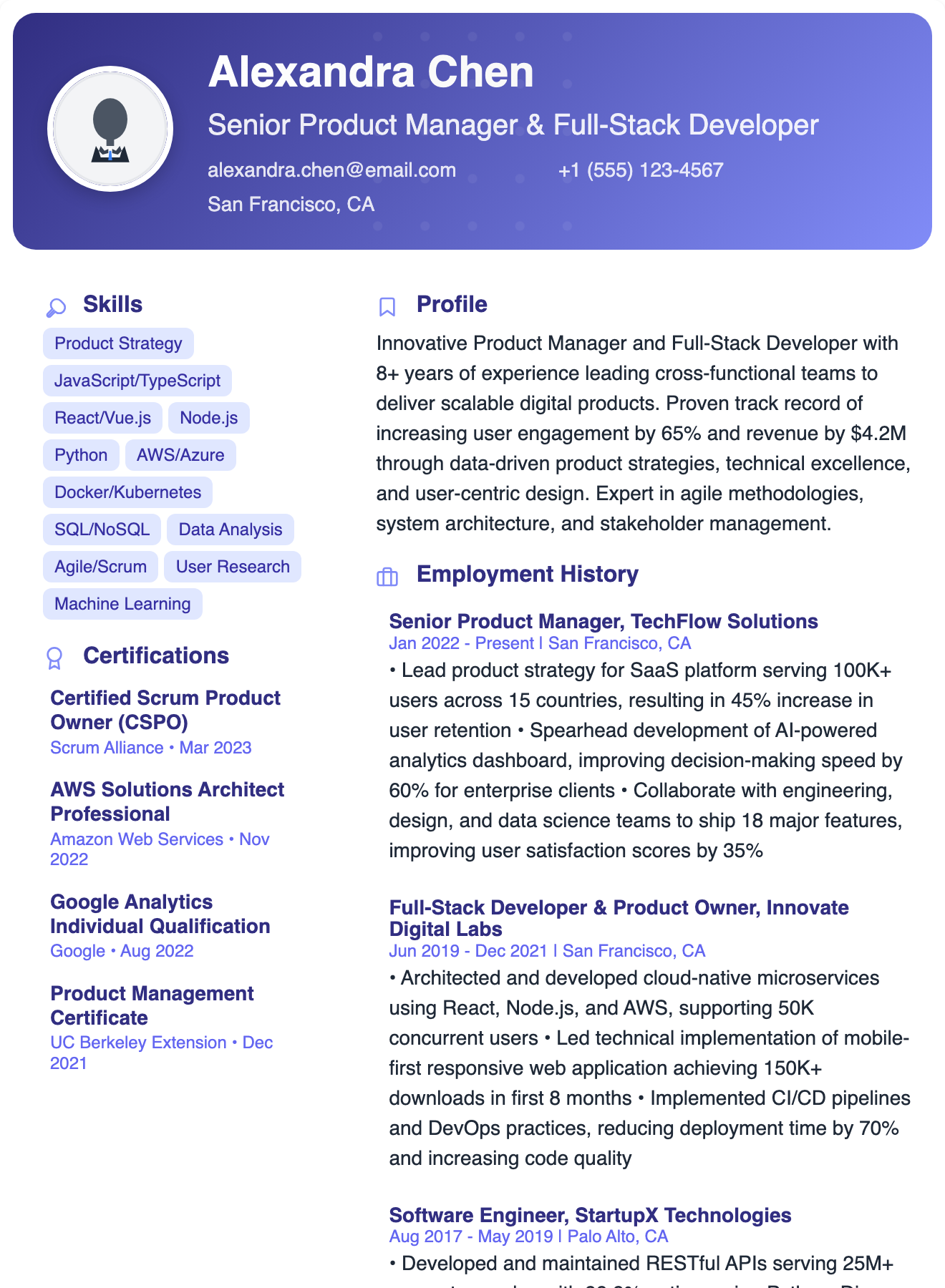 Creative Professional Resume Template