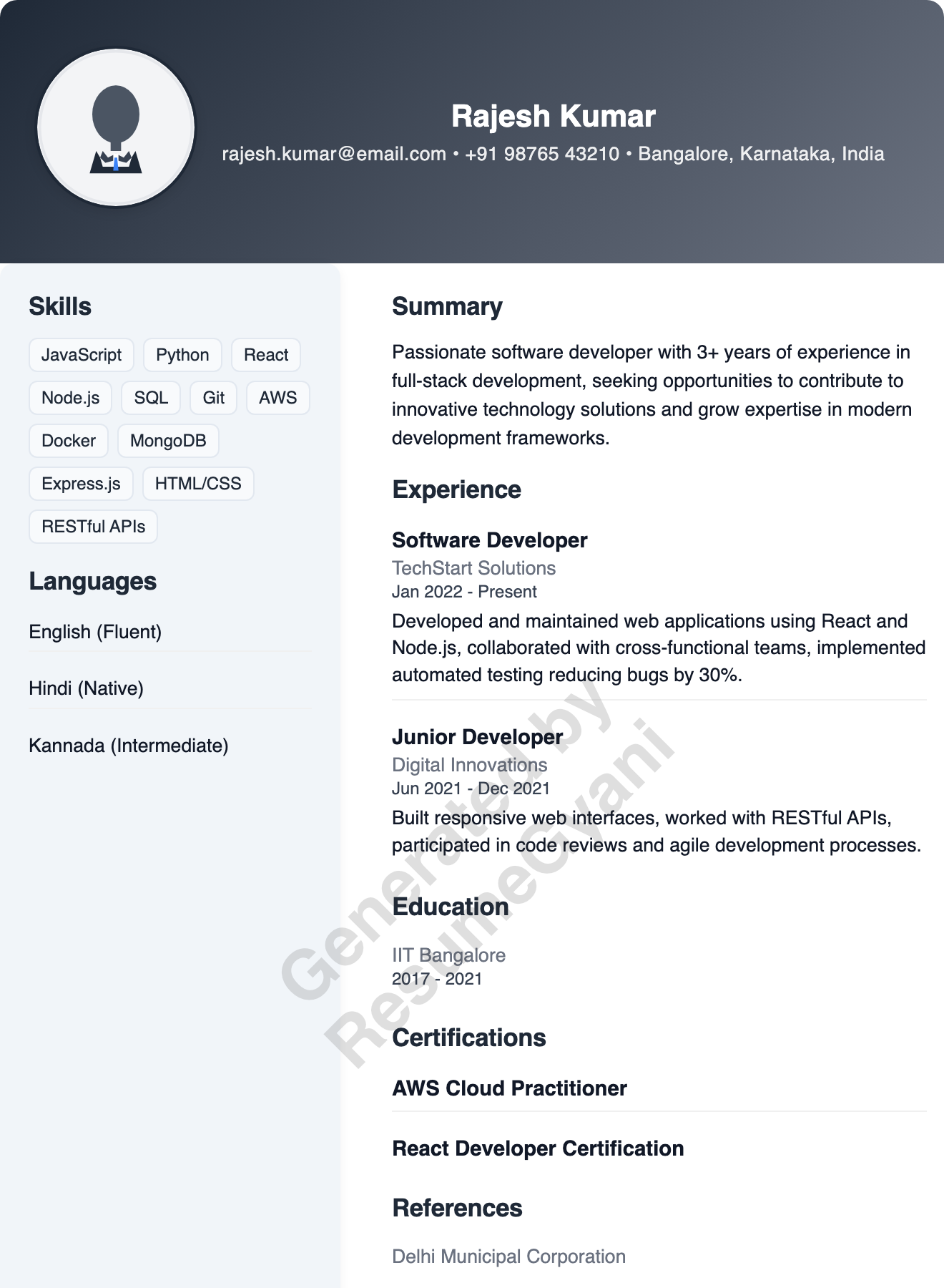 Government Job (Left Sidebar) Resume Template