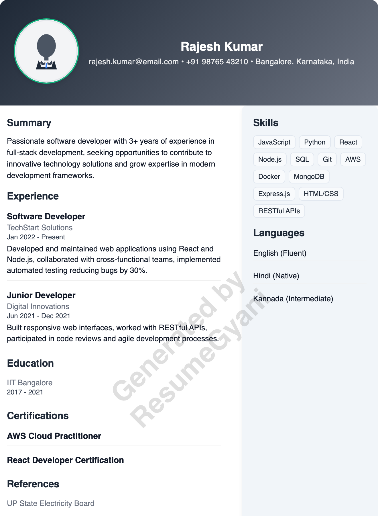 Government Job (Right Sidebar) Resume Template