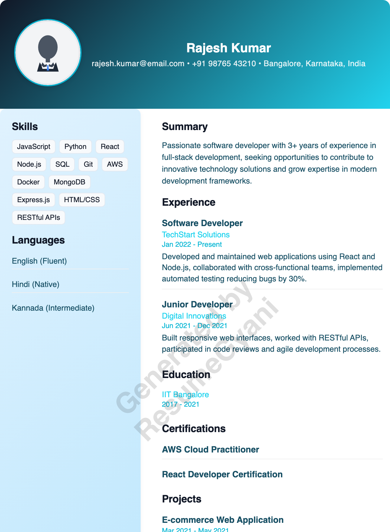 Healthcare Professional (Left Sidebar) Resume Template