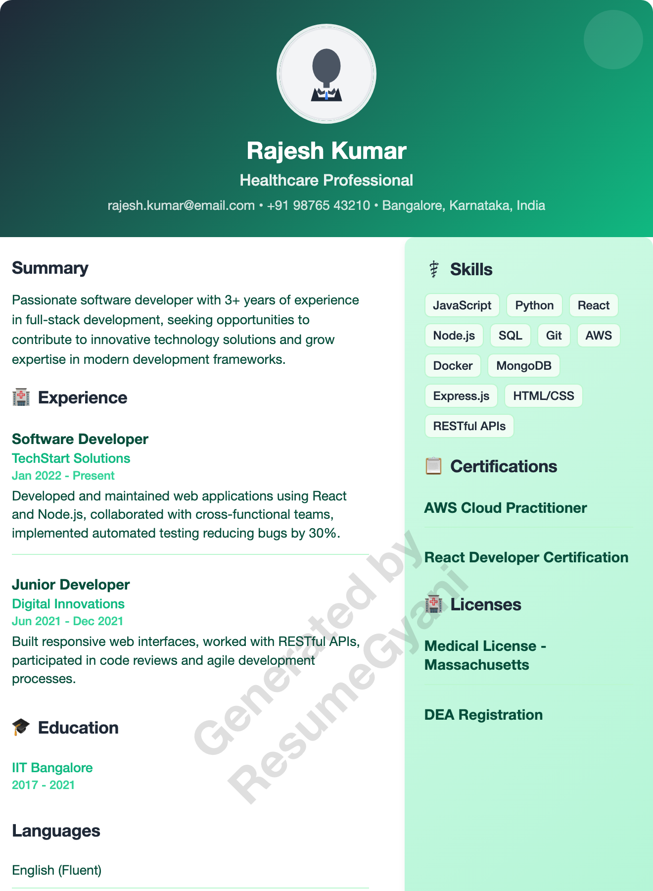 Healthcare Professional Resume Template