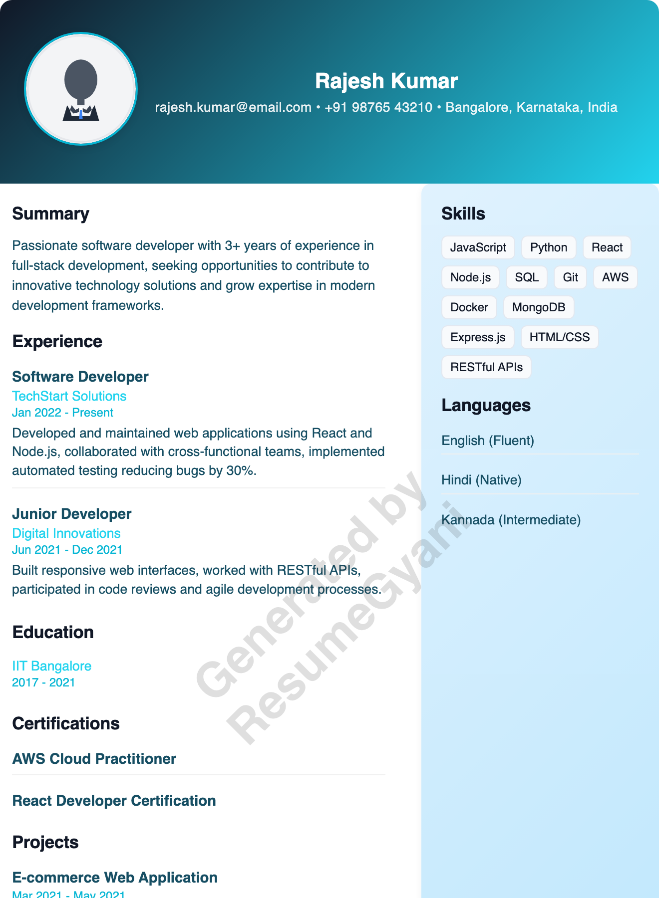 Healthcare Professional (Right Sidebar) Resume Template