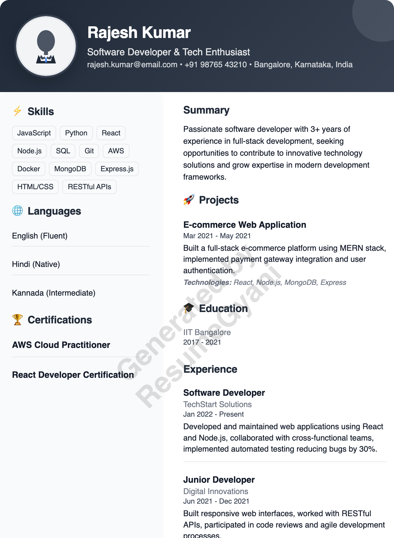 IT Fresher - Modern Resume Template