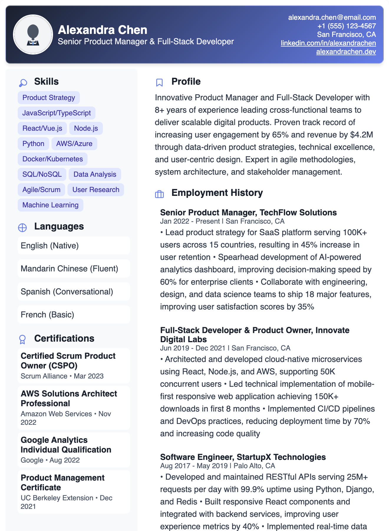 Modern Left Sidebar Resume Template