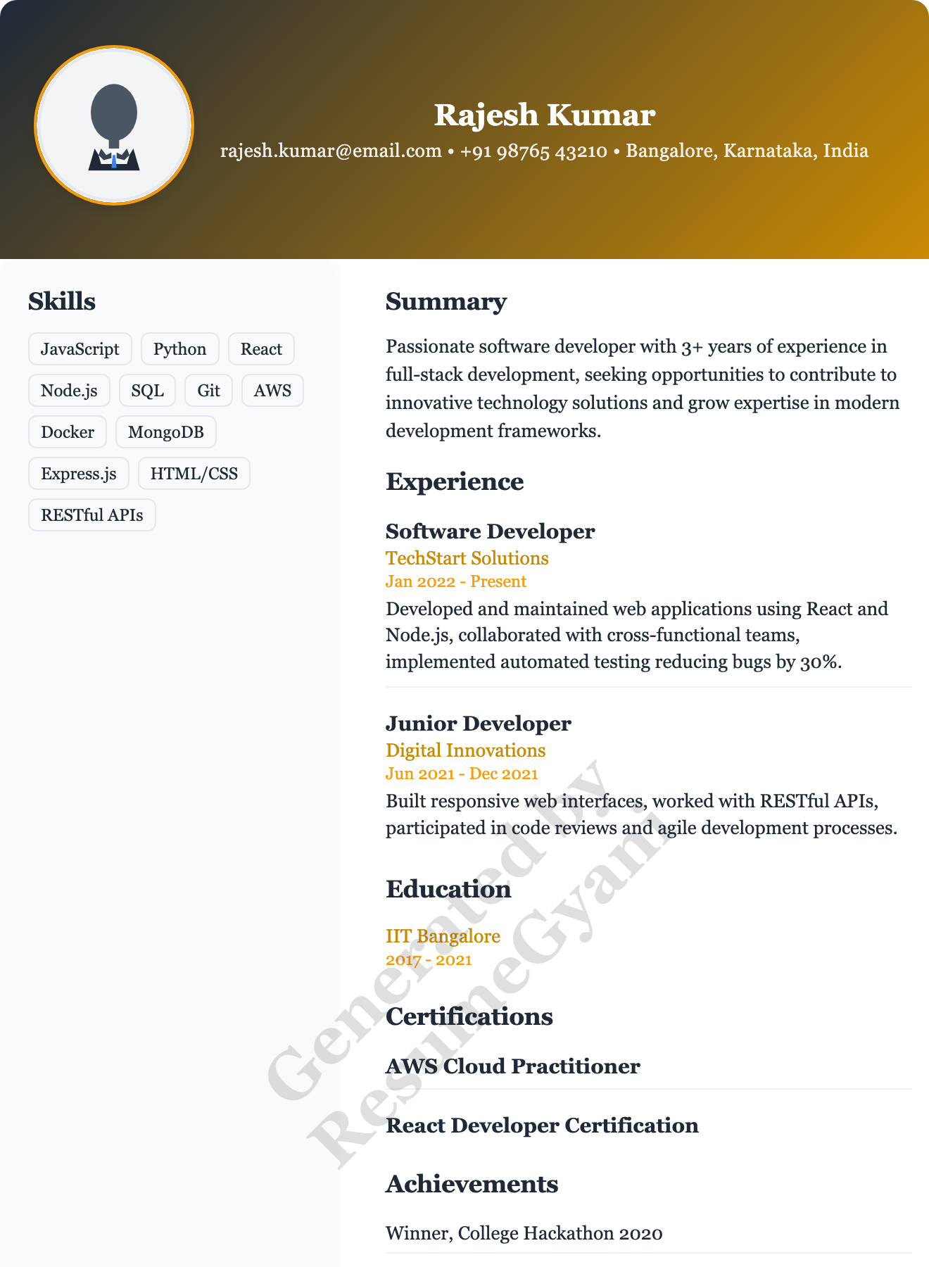 Teacher (Left Sidebar) Resume Template